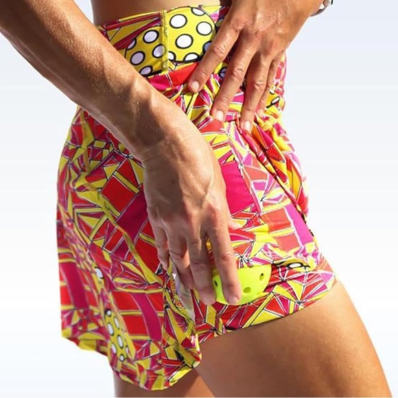 Pickleball Bella Colorful Red and Yellow Angle 1 Shot Functional Skort Sz Small - Picture 6 of 12